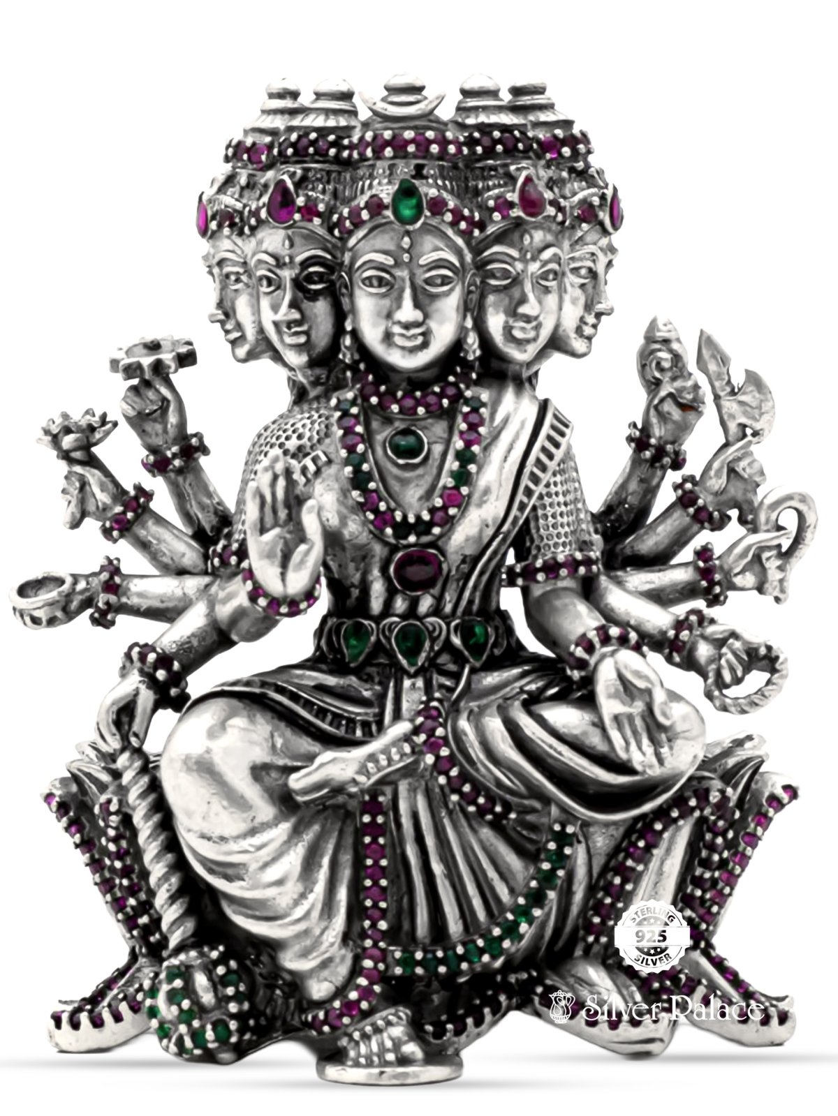ANTIC FINISH 925 SILVER FIVE FACE GAYATHRI DEVI LC STONE IDOL
