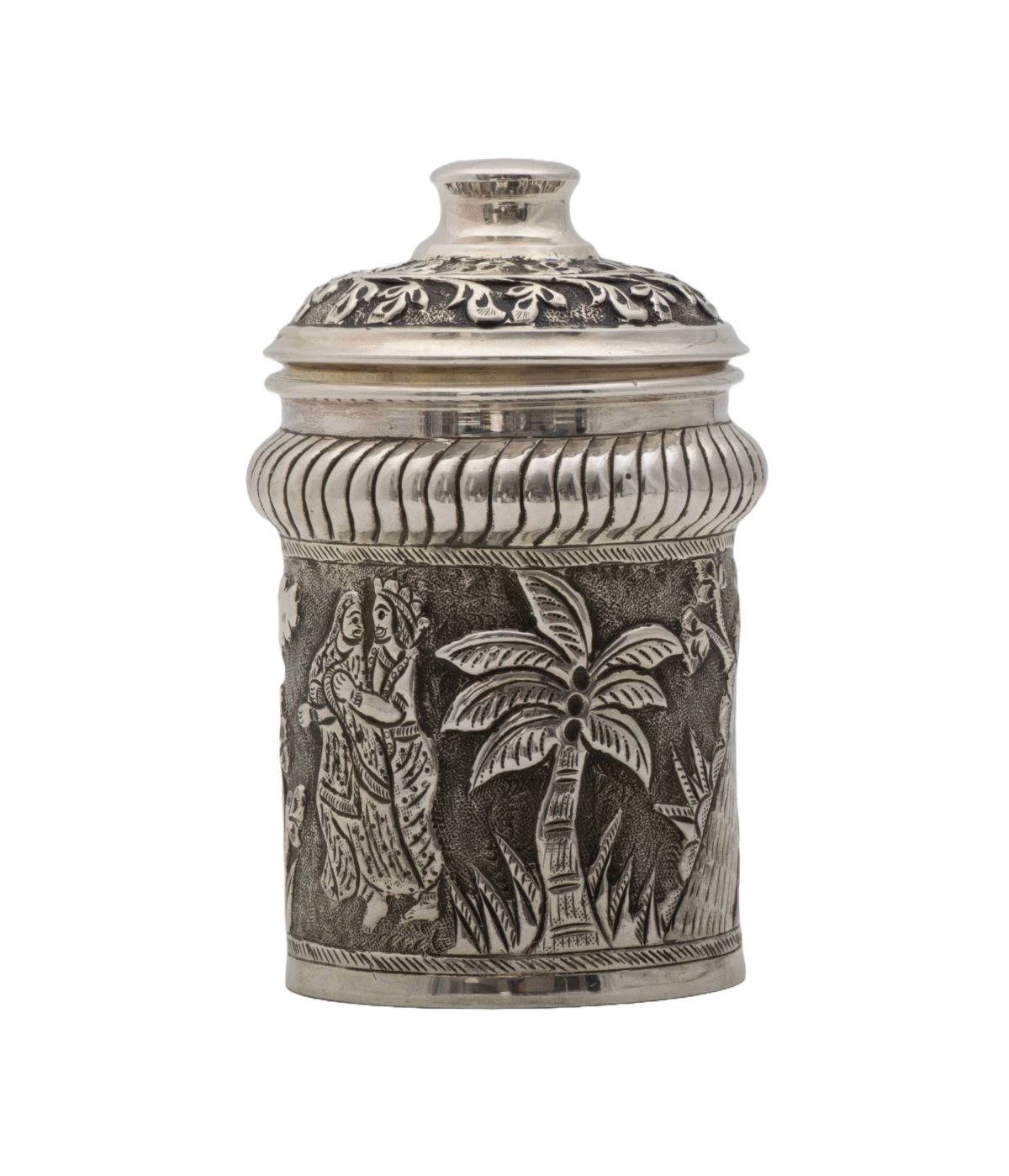 92.5 OXIDISED SILVER CYLINDRICAL STORAGE BOX  FOR SUGAR AND DRYFRUITS