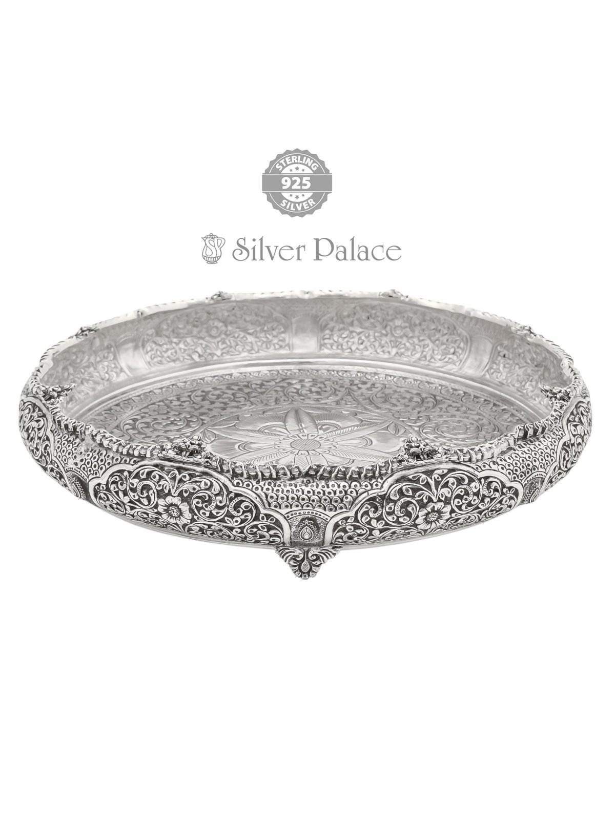 925 OXIDISED SILVER FLORAL DESIGN POOJA PLATE FOR POOJA PURPOSE