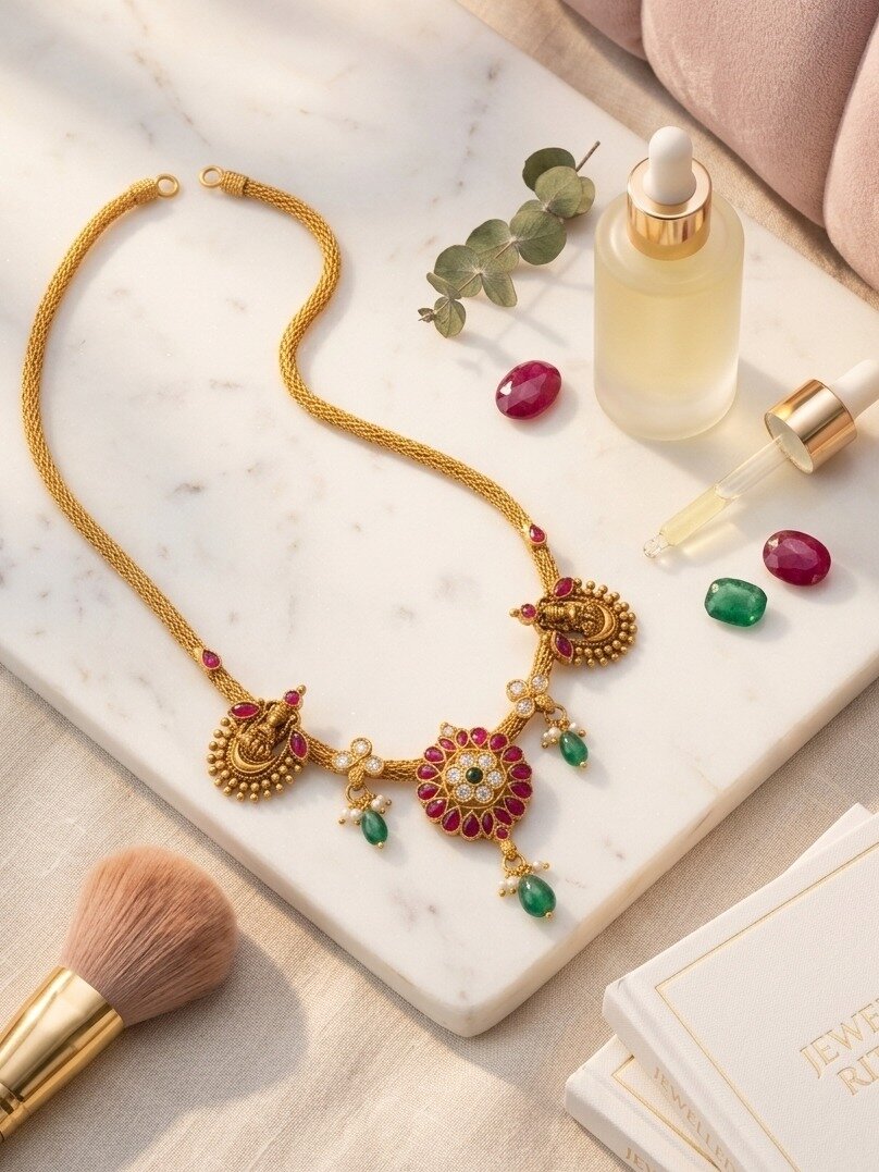 925 SILVER GOLD POLISHED MULTI COLOR NECKLACE FOR LADIES ANITE COLLECTION