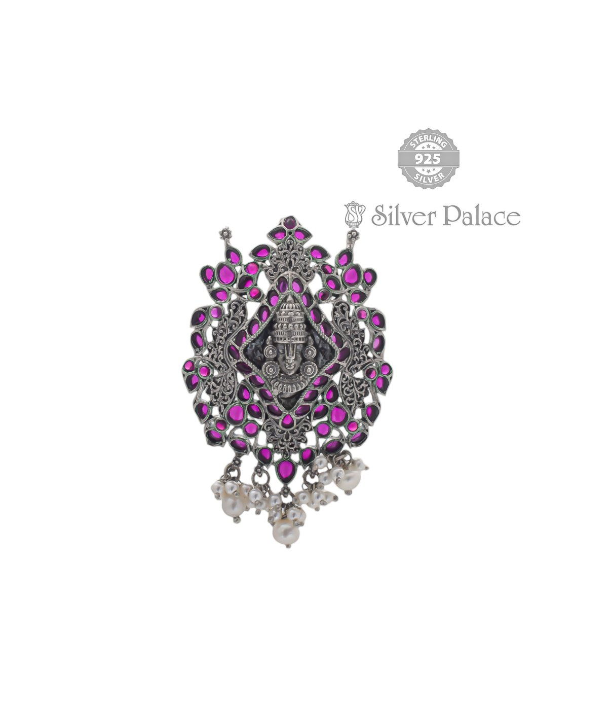 925 OXIDIZED SILVER RADHE COLLECTION BALAJI PENDANT WITH PINK STONE FOR WOMENS