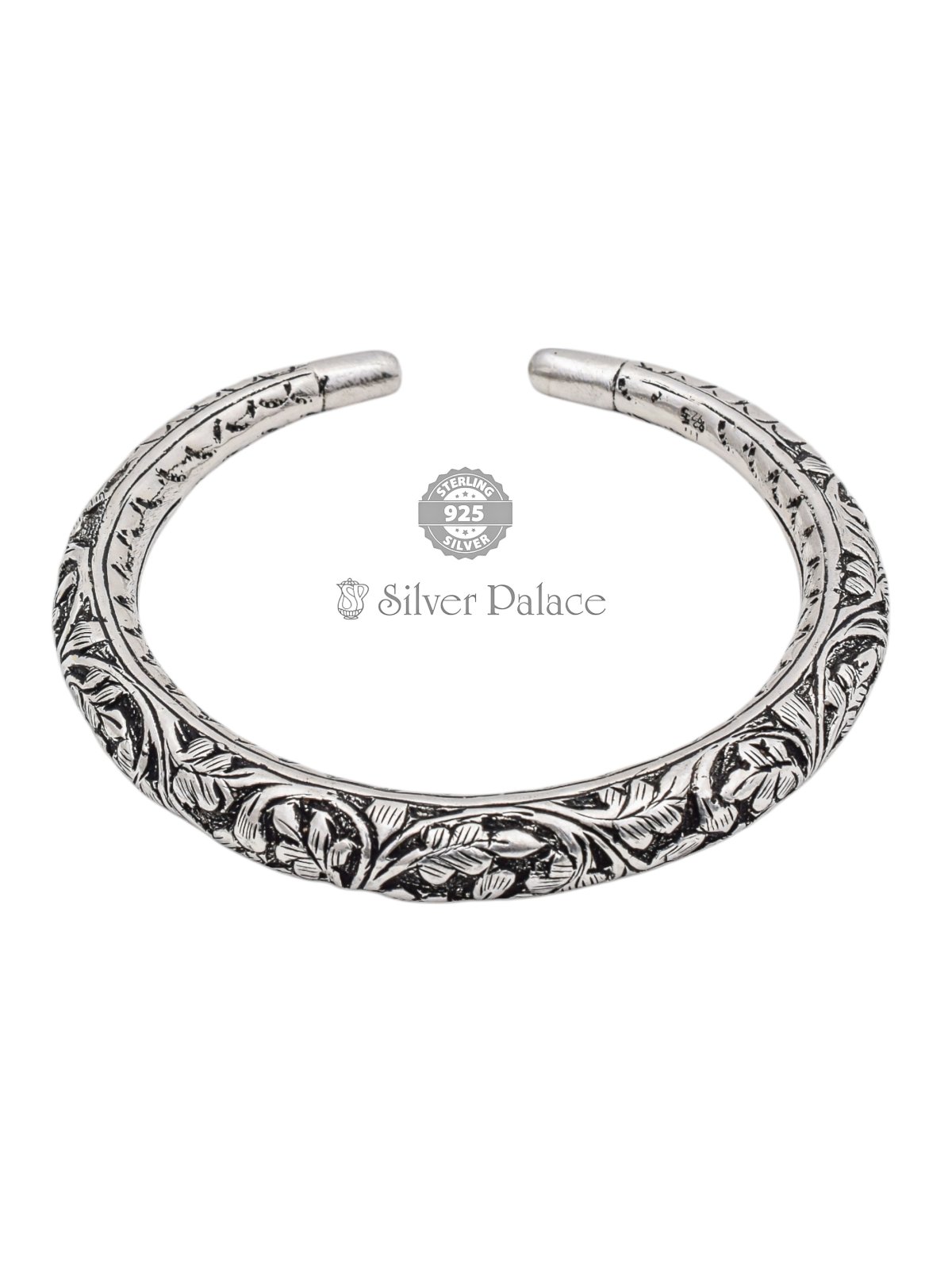 925 Oxidised Silver Floral Design Mens Kada Maan Collection