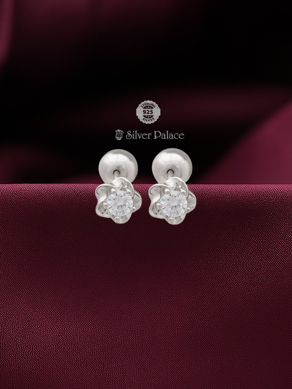 925 STERLING SILVER FLORAL DESIGN WHITE STONE EARRING FOR KIDS ARJITA COLLECTION 