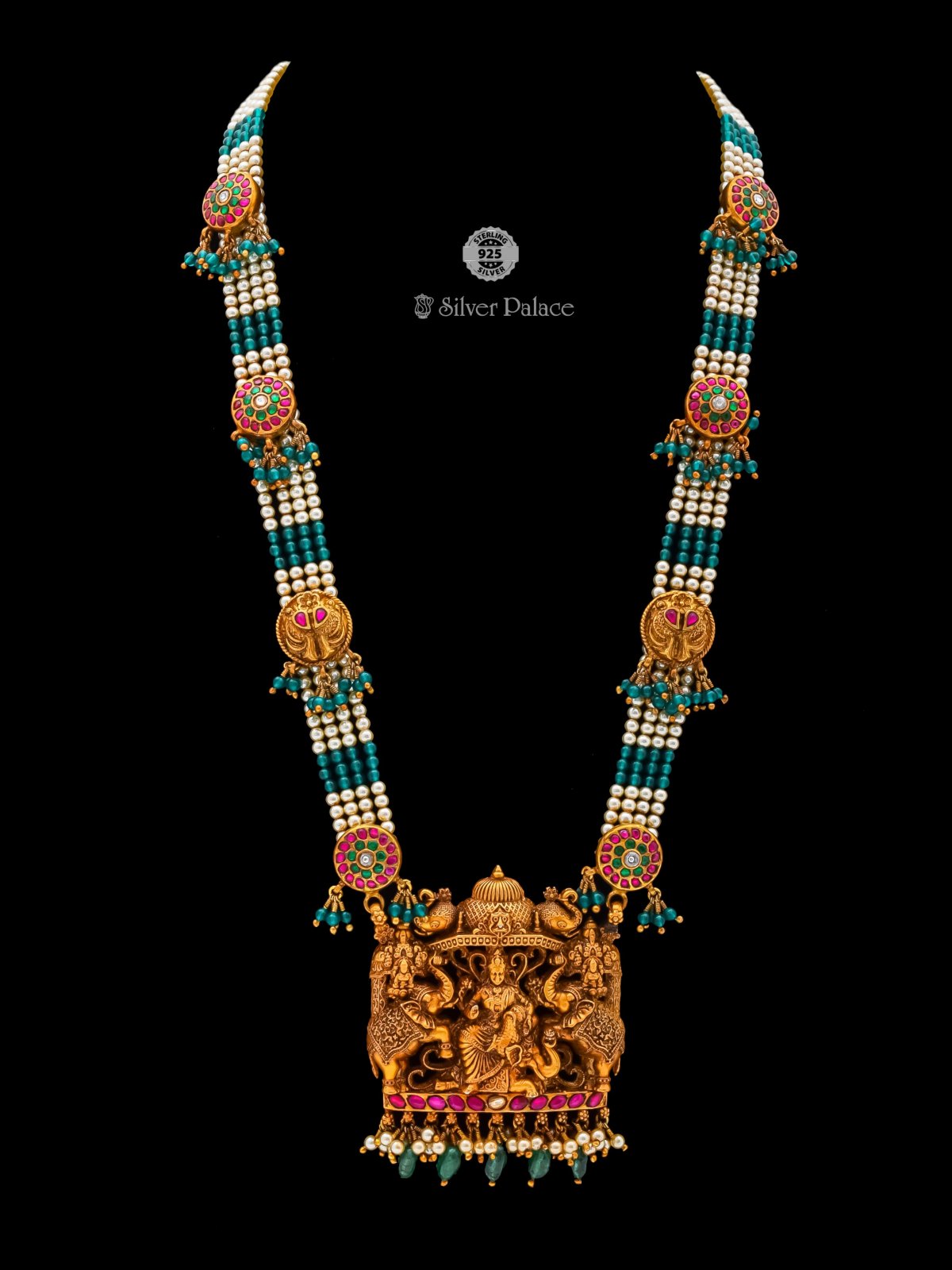 925 Silver Antic Gold Polish Gajalakshmi Necklace For Women Anite