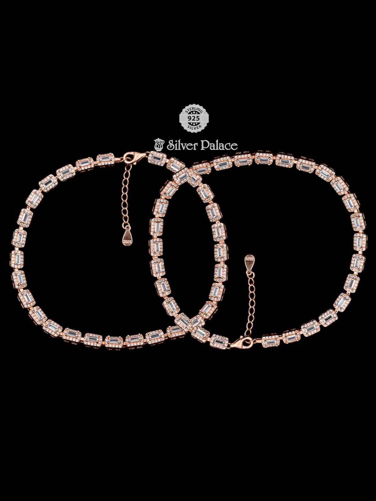 925 STERLING SILVER SHEYA COLLECTION CUT STONE ANKLETS FOR WOMEN