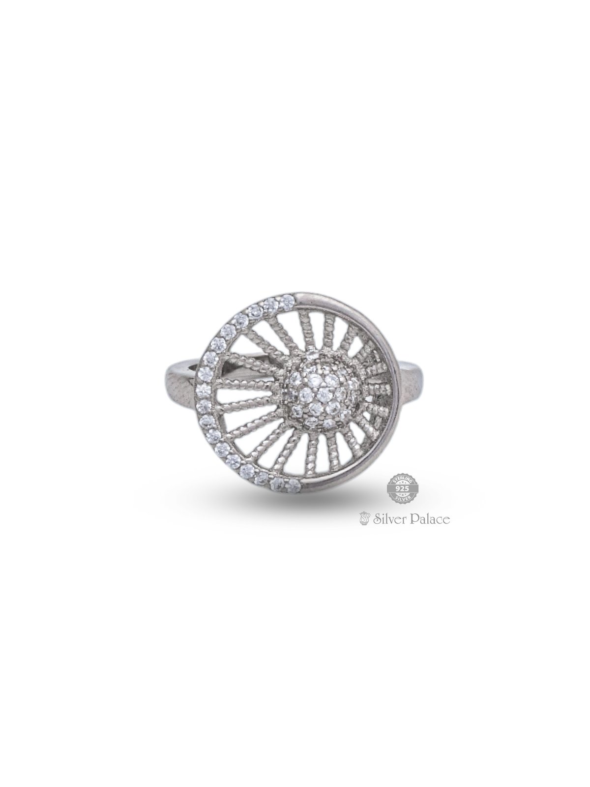 92.5 STERLING SILVER WHEEL DESIGN WITH WHITE STONES RING FOE LADIES PUYA COLLECTION 