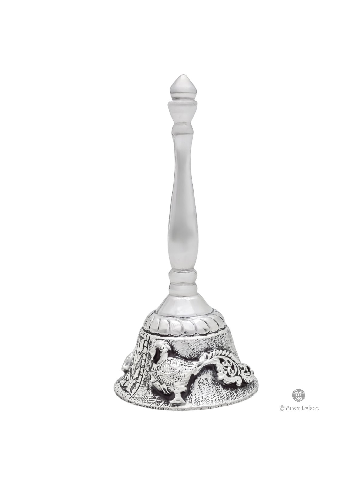925 STERLING SILVER PEACOCK MOTIF BELL FOR POOJA ROOM 