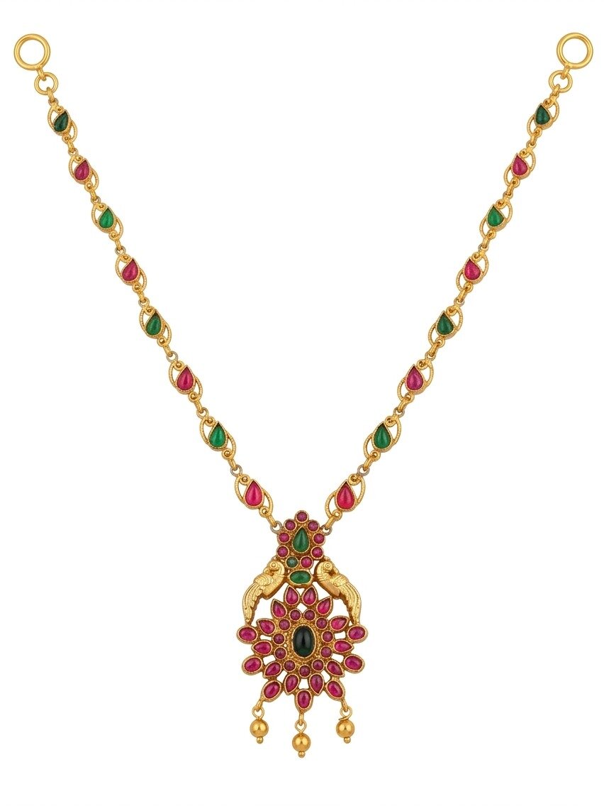 925 STERLING SILVER ANITE COLLECTION GOLD POLISHED PINK STONE WITH PEACOCK DESIGN NECKLACE FOR WOMEN