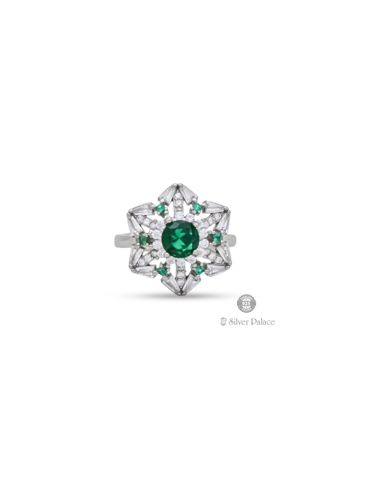 925 STERLING SILVER FLORAL WITH GREEN STONE RING FOR GIRLS PUYA COLLECTION 