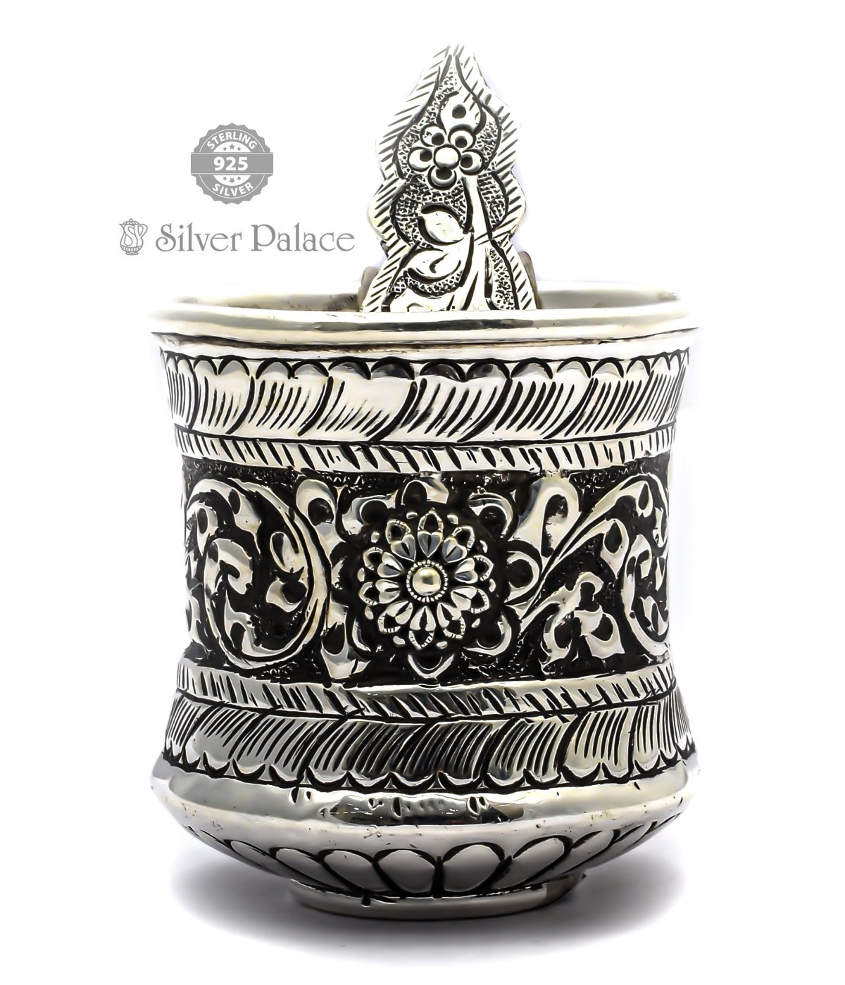 925 Pure Silver antic  Pooja panchapatram Set With Utharni