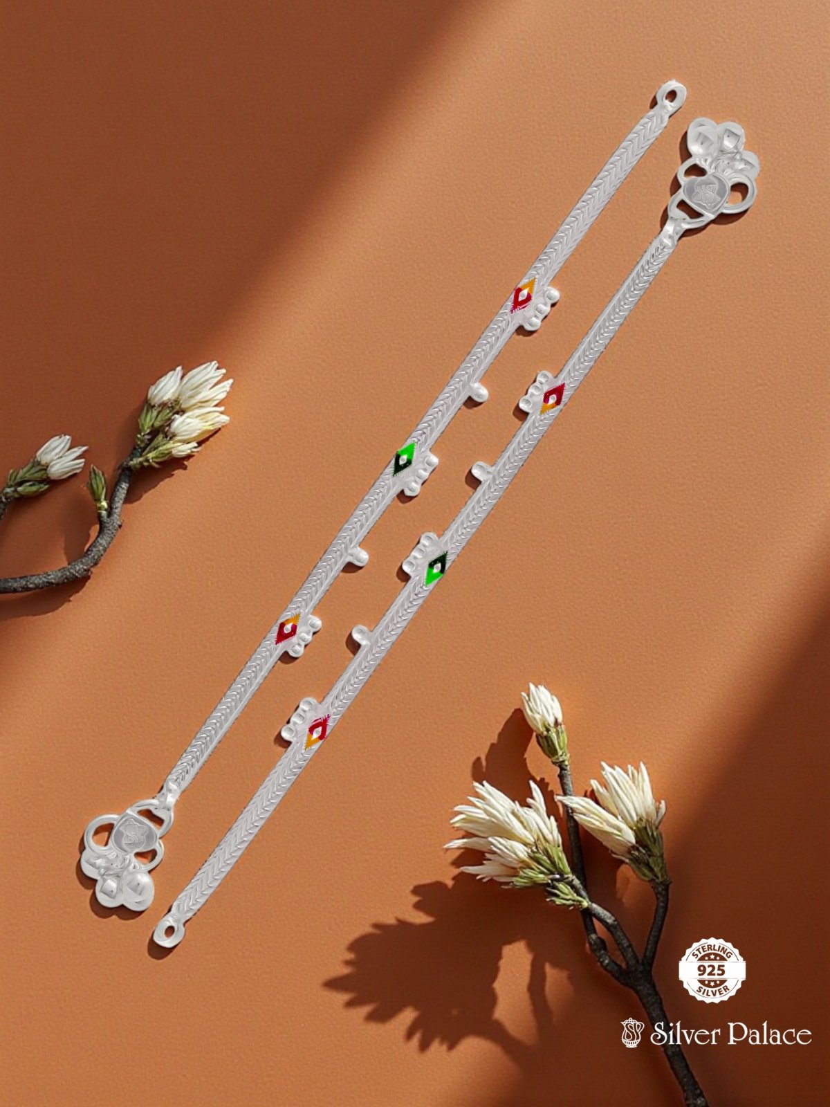 SILVER BEADS WITH ENAMEL ANKLETS FOR YOUR KIDS ARJITA COLLECTION 