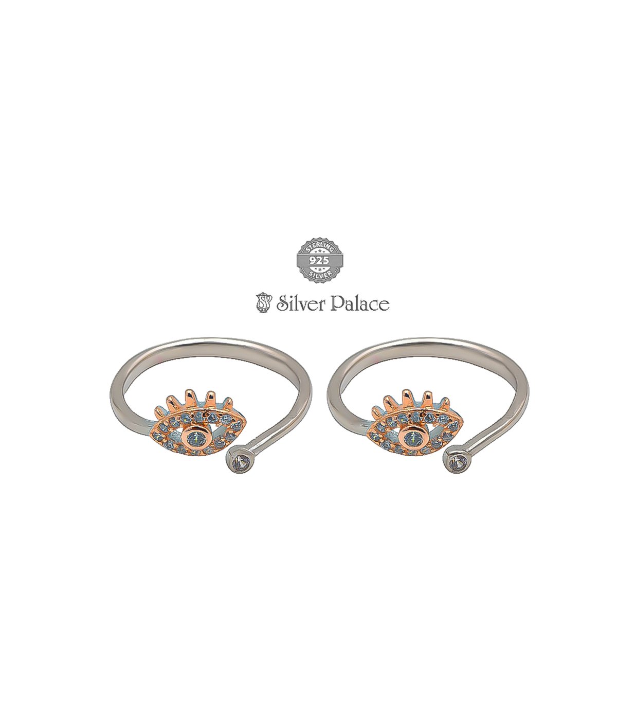 925 Silver Evil Eye Design Open Adjustable  Toe Ring For Women