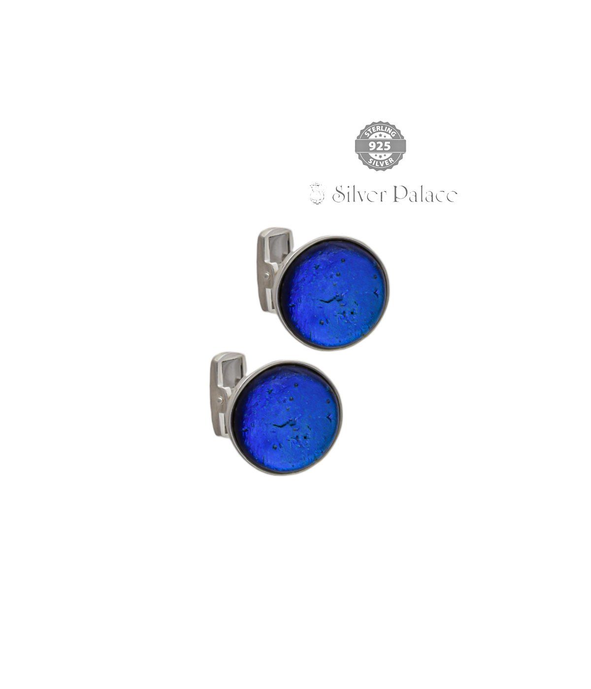 925 Pure Sterling Silver Blue Stone Cufflink For Men Silver Palace
