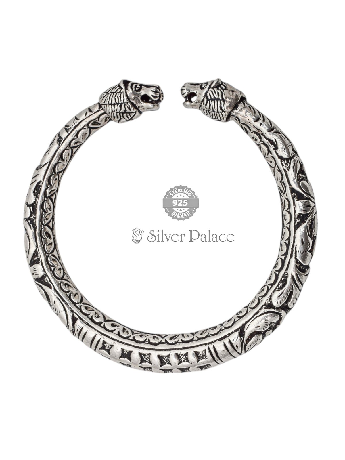 Vel Mayil Ringe 92.5 Sterling Silver Adjustable Vel And Mayil Kada For Men - Silver Palace