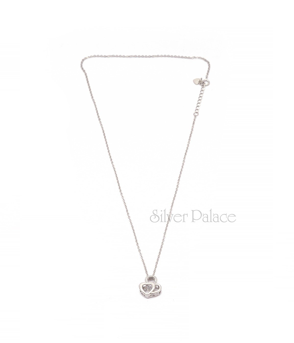 92.5 STERLING SILVER TINY DOUBLE HEART SHAPE PENDANT CHAIN