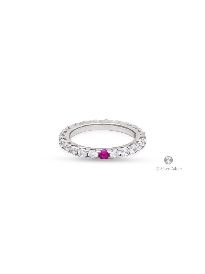 925 STERLING SILVER WHITE STONES WITH CENTERD PINK STONE RING FOR LADIES PUYA COLLECTION 