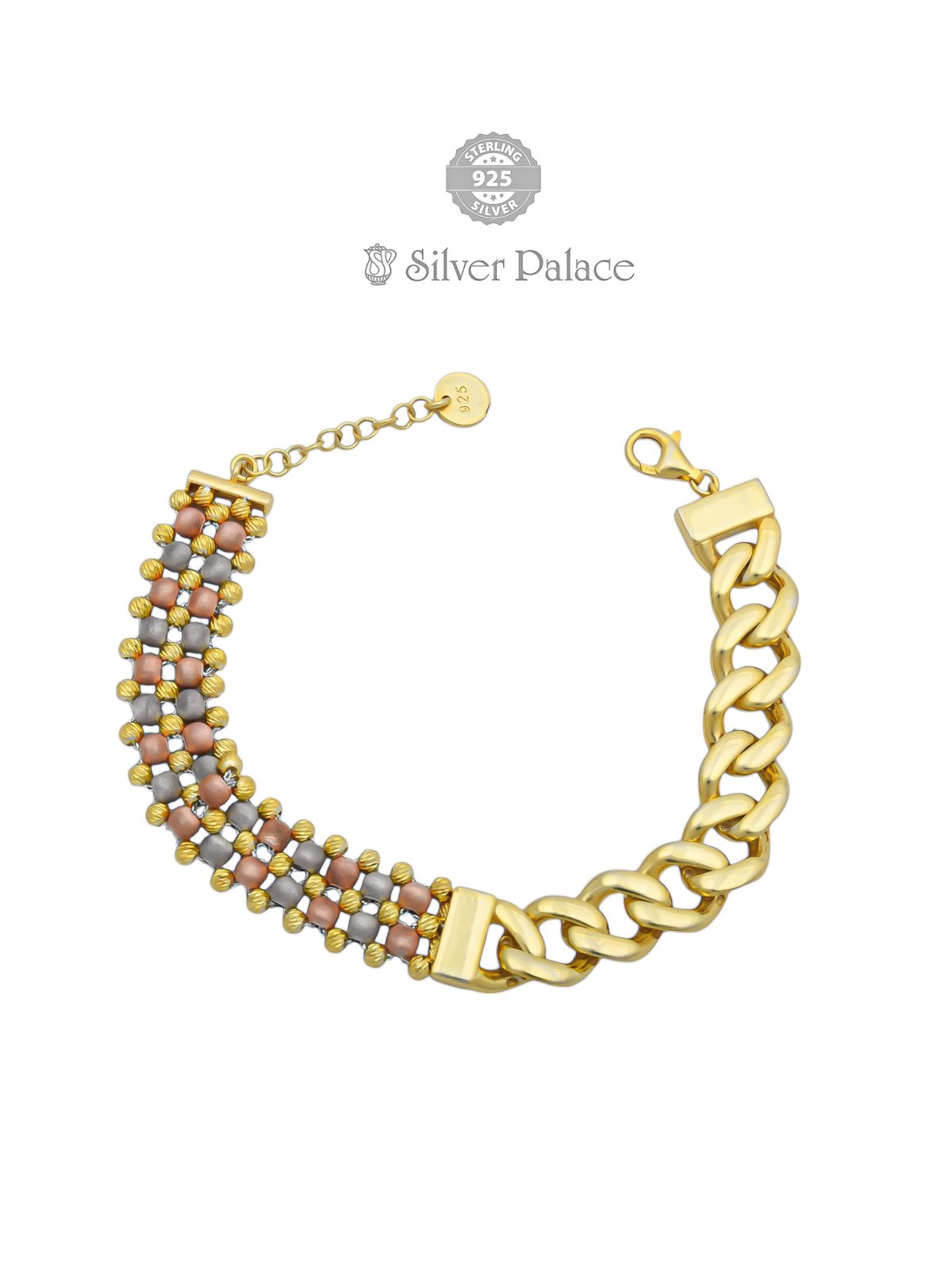 925 silver gold polished Dual-Style Gold-Plated Chain & Bead Bracele for women anite collection 