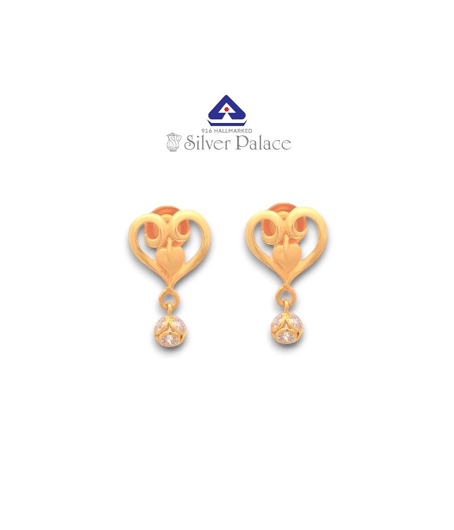 916 Pure Gold with Kanche Collections Heart Shape With Drop Design Studded  Earring For Girls  