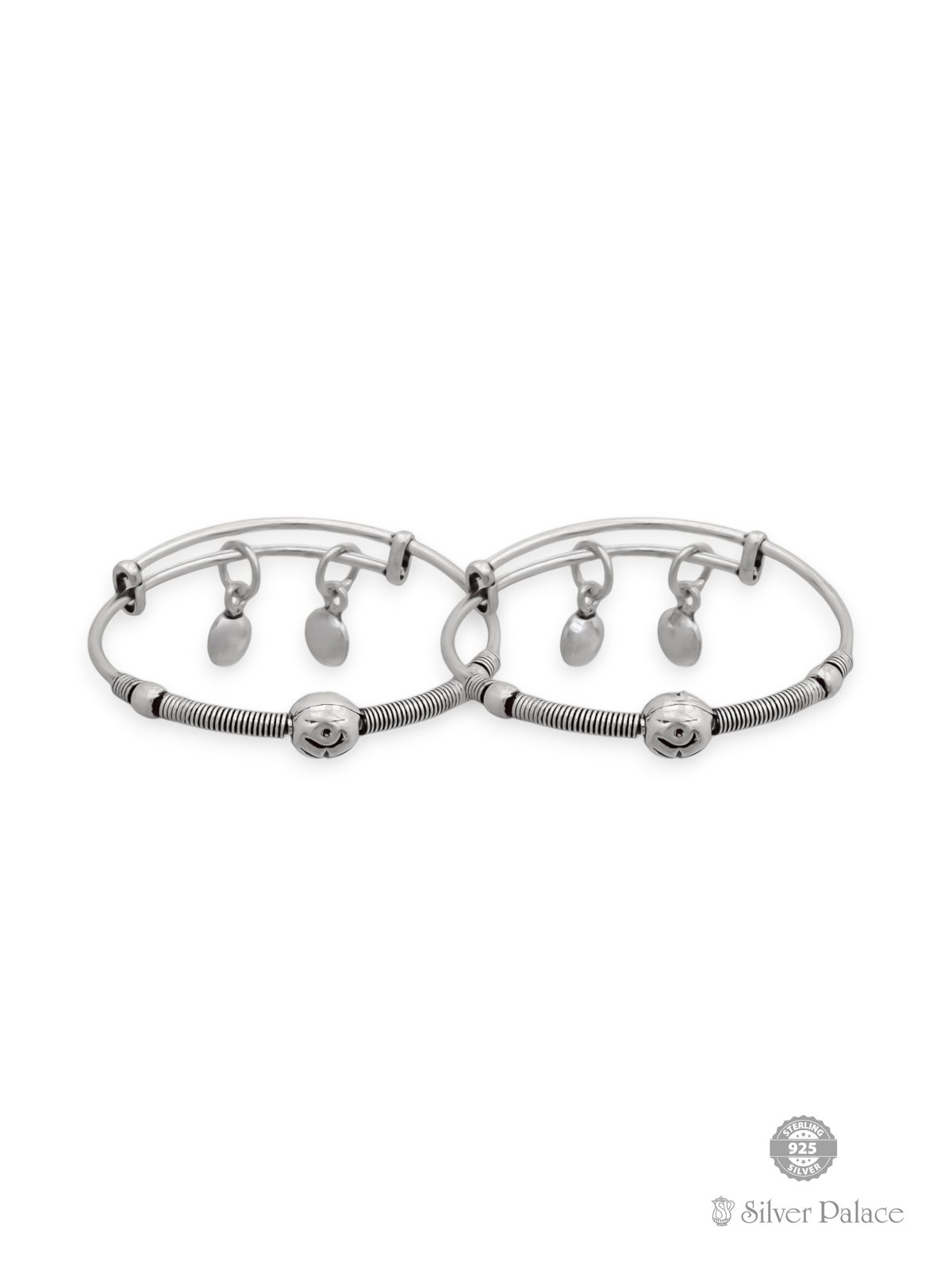 925 OXIDISED SILVER BALL DESIGN KIDS BANGLES FOR GIFTING