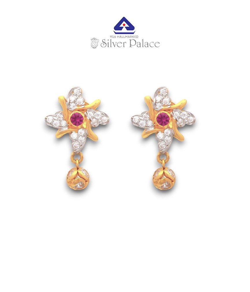 916 Gold with Kanche Collection floral  & drop design  with CZ stone Studded Earrings for Women 