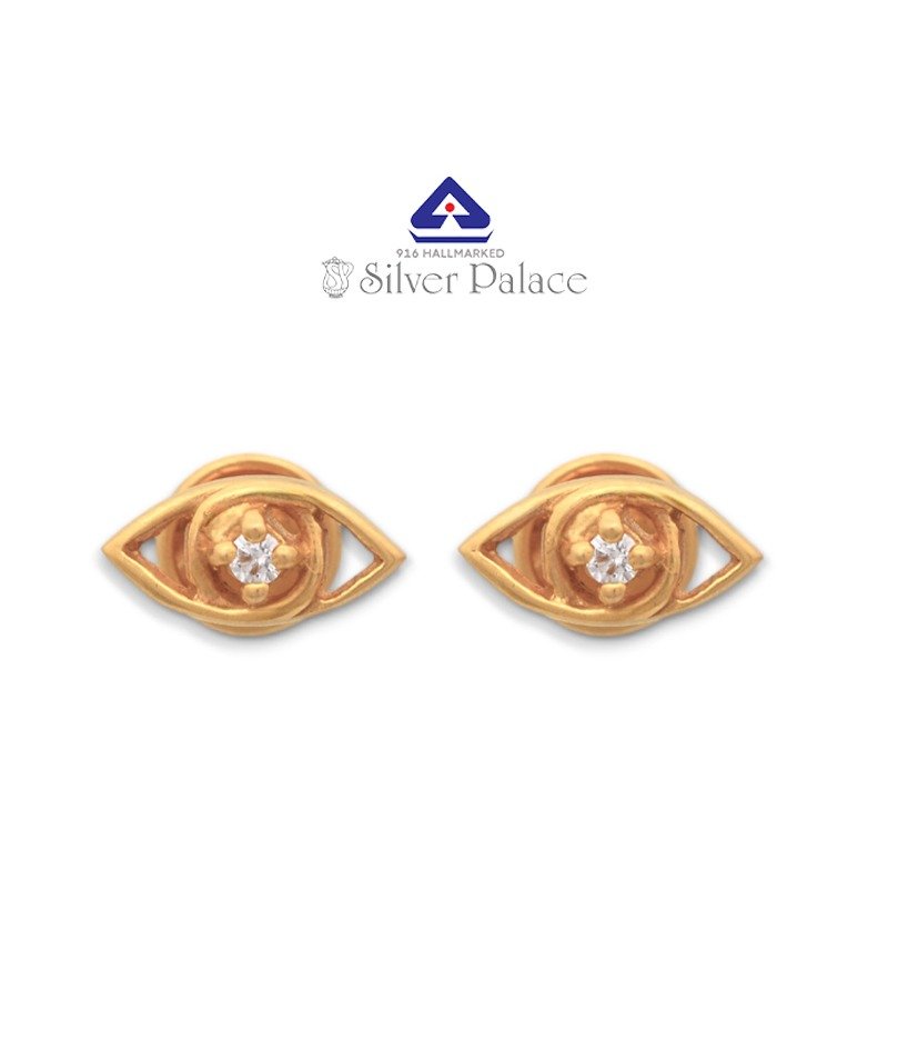 916 Gold with Kanche Collection Eye Shape & CZ stone Studded Earrings for Girls 