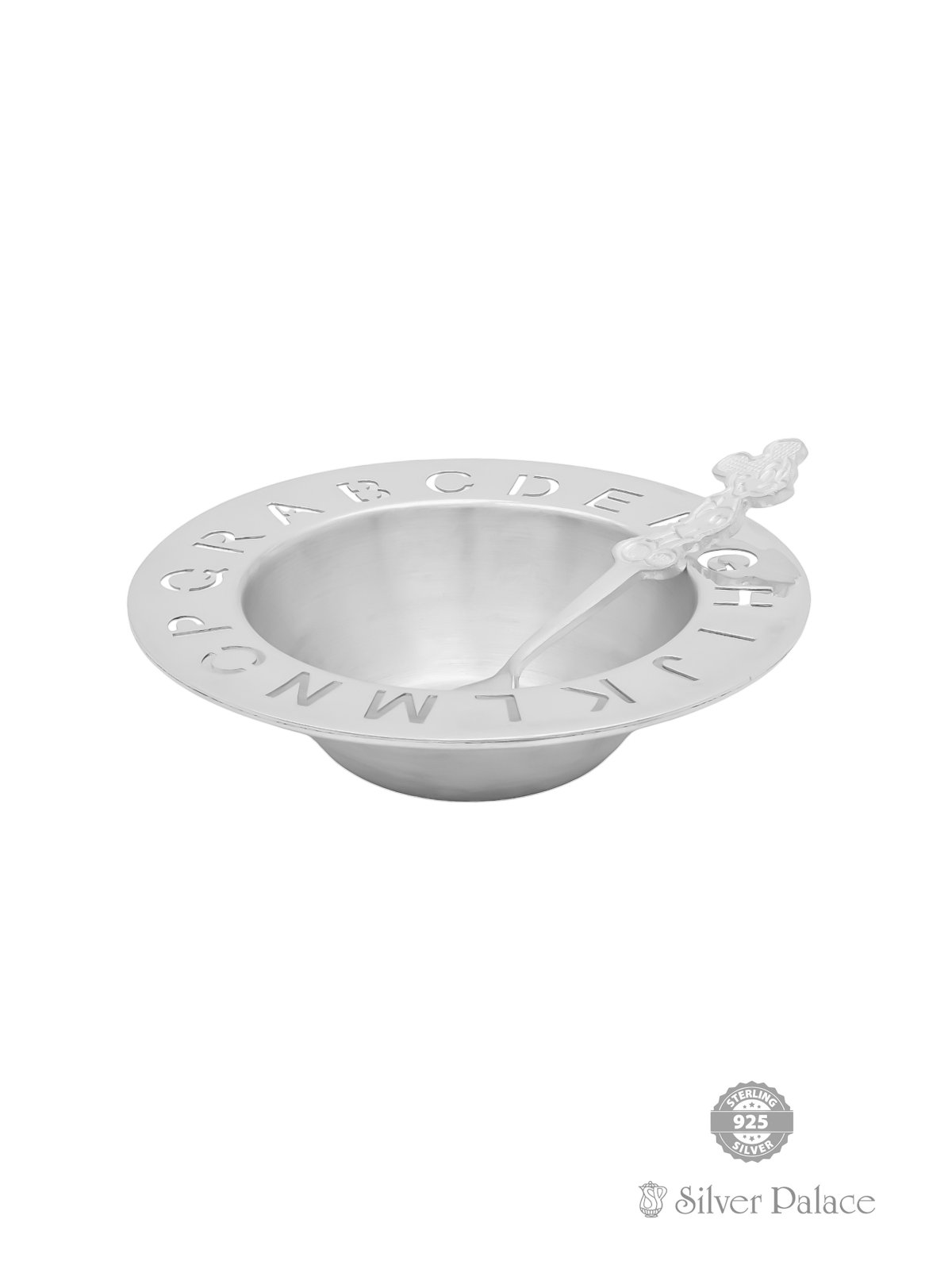 925 PURE SILVER ABCD CUT WORKED BOWL WITH MICKEY MOUSE SPOON FOR KIDS 