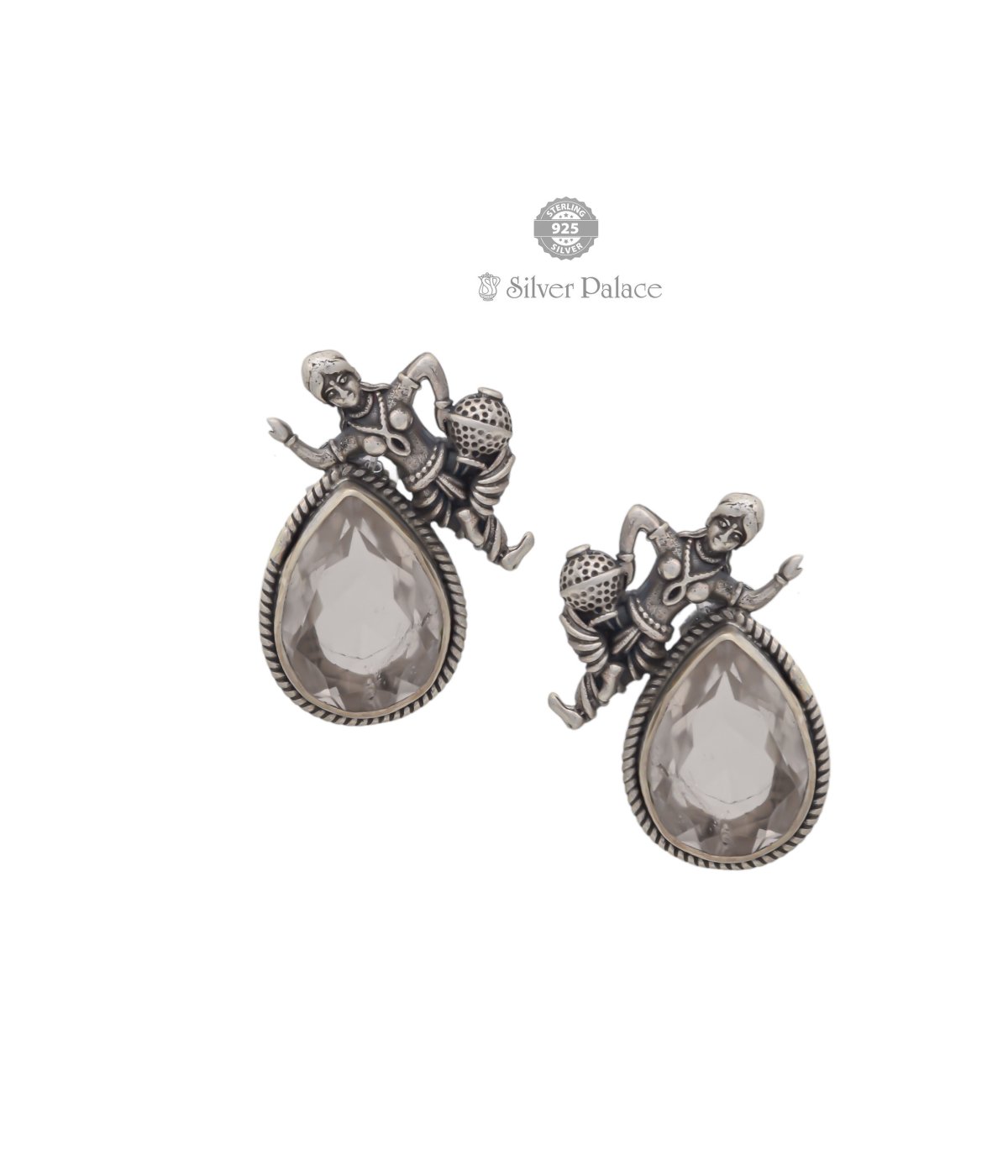 Ruch Collections 92.5 Silver plain stone traditional contemporary earrings for women