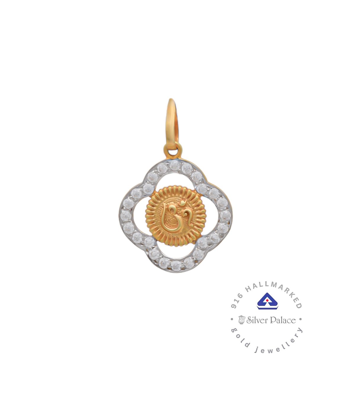 Kanche Collections 916 Pure Gold OM Divine Pendant With CZ Stone Studded For Mens & Womens 