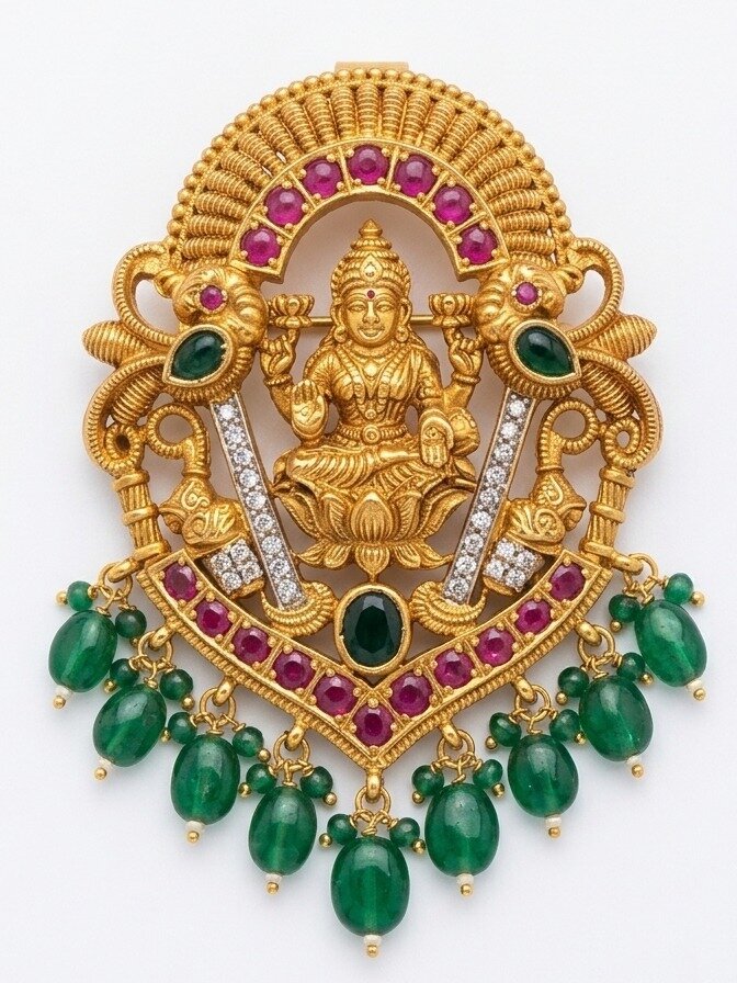 925 SILVER GOLD POLISH LAKSHMI WITH ELEPHANT PENDANT OR WOMEN ANITE COLLECTION