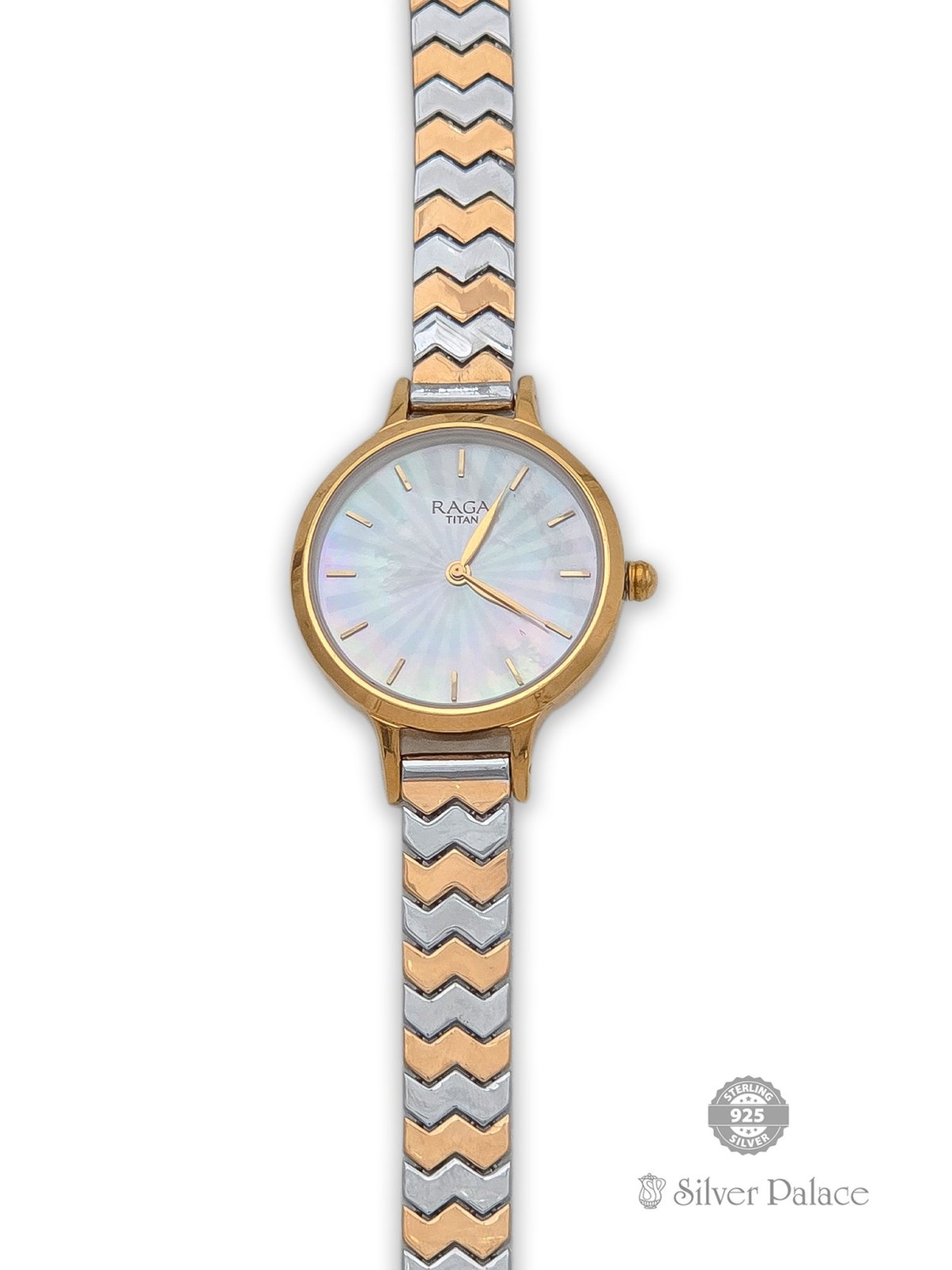 92.5 STERLING SILVER 2-TONE STICK DIAL WATCH FOR LADIES 