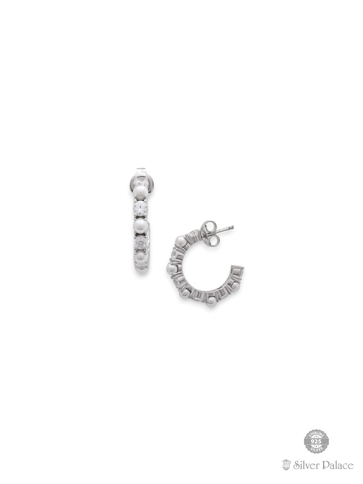 925 STERLINF SILVER PEARL WITH CZ HOOK TYPE EARRINGS FOR GIRLS PUYA COLLECTION 