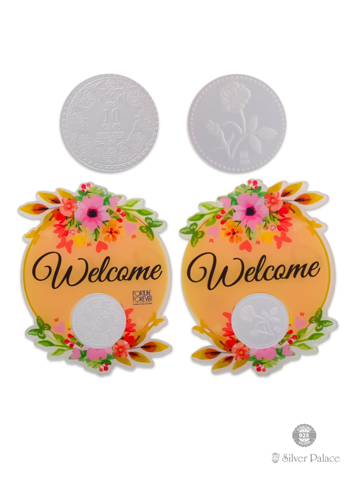 999 silver floral design welcome gift coin for good ceremonies