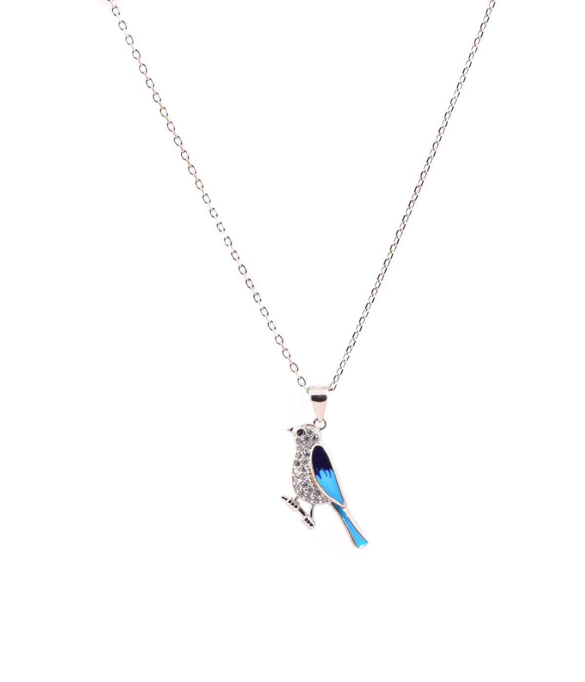  925 Sterling Silver Vintage Blue Glaze Bird  chain  for Women and girls 