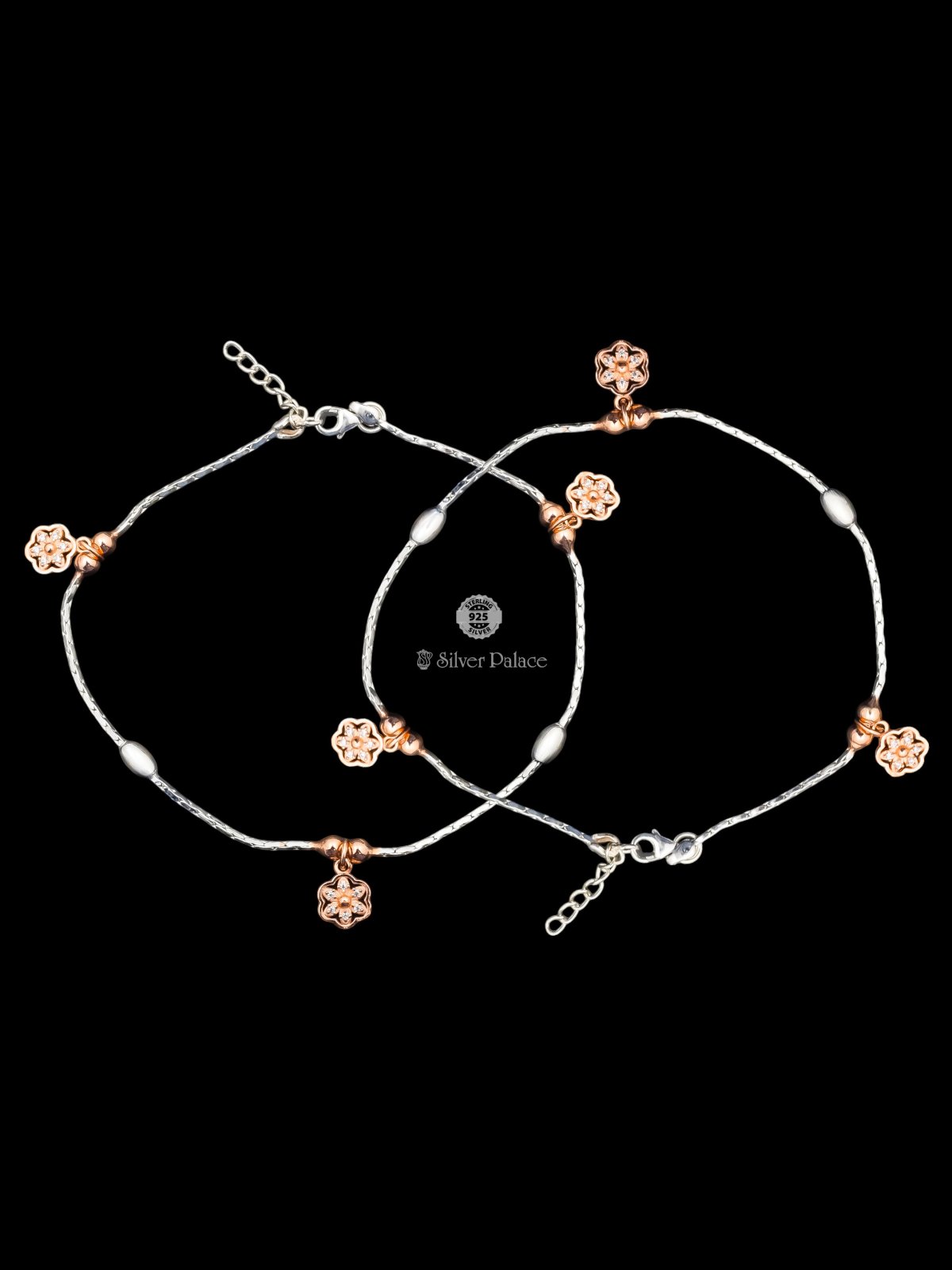 925 SILVER ROSE GOLD FLORAL DESIGN ANKLETS FOR GIRLS SHEYA COLLECTION 