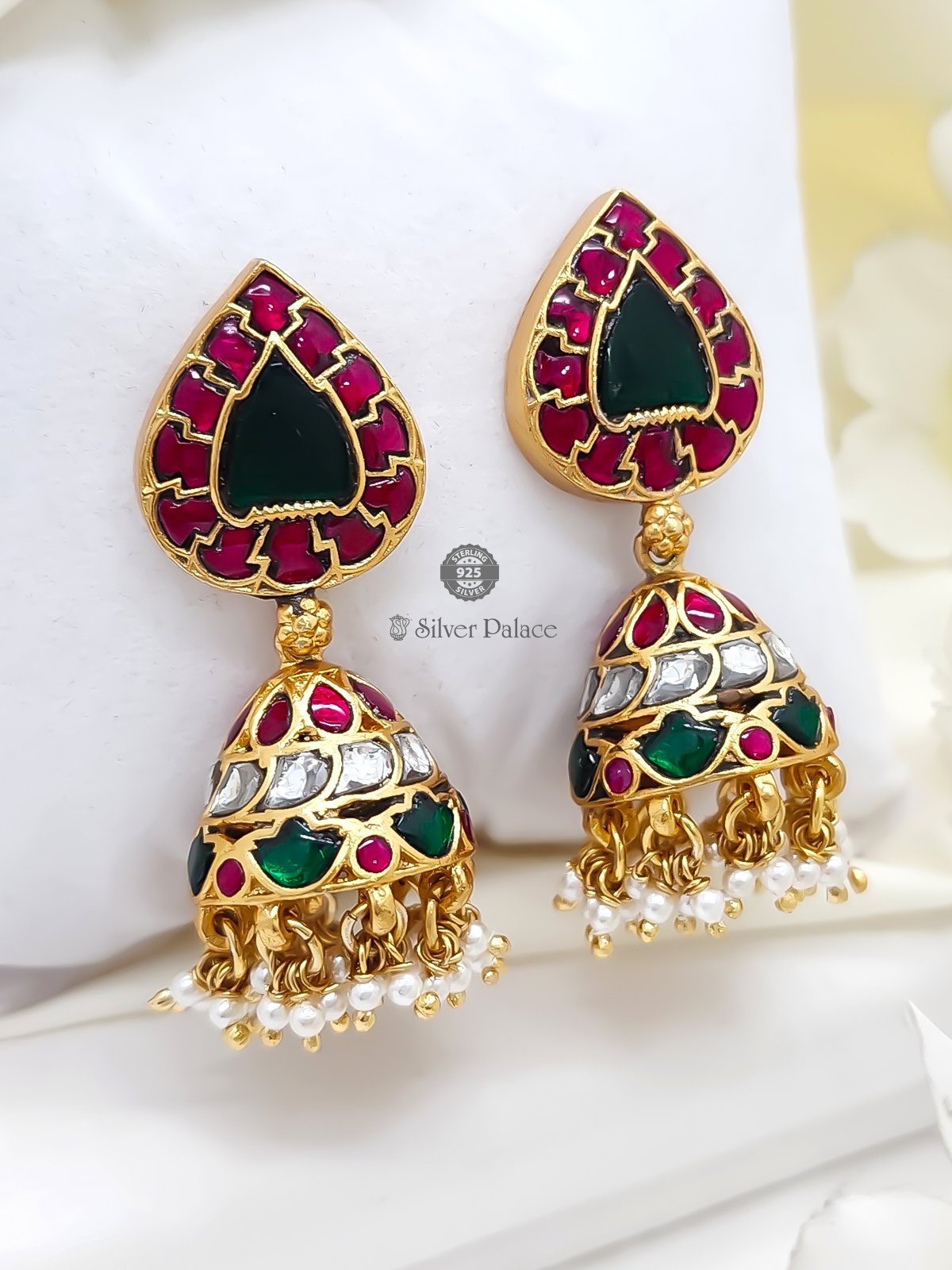 92.5 SILVER ANTIC GOLD POLISH LEAF WITH JHUMKA EARRINGS FOR WOMEN ANITE COLLECTIONS