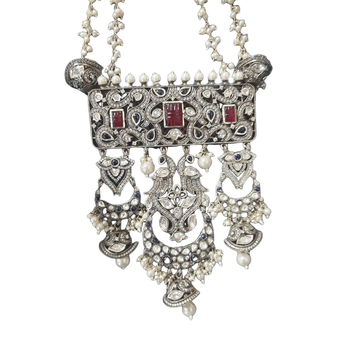 Designer Jewellery Statement Necklace With Pearl Chain And Chand Bali ...