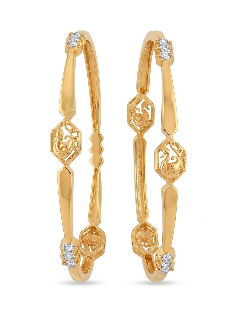 925 STERLING SILVER ANITE COLLECTION GOLD POLISHED CZ STONE BANGLES FOR WOMEN