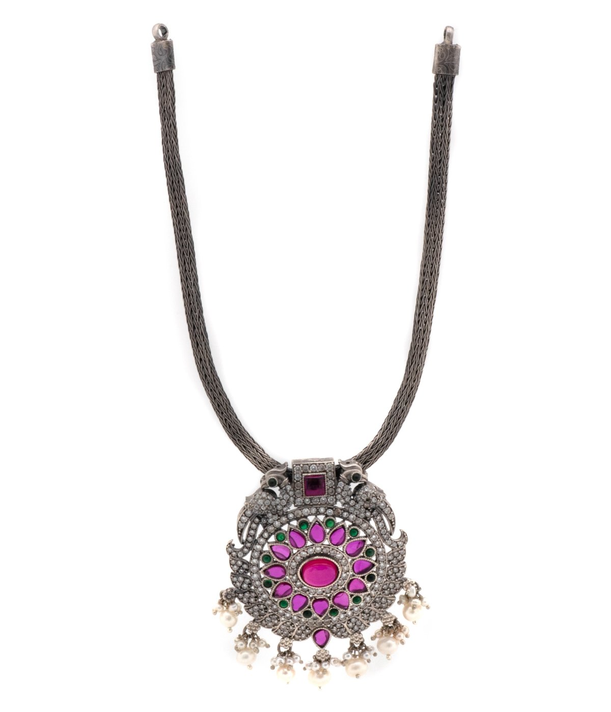  Set of Toned Maroon Silver Oxidised Necklace