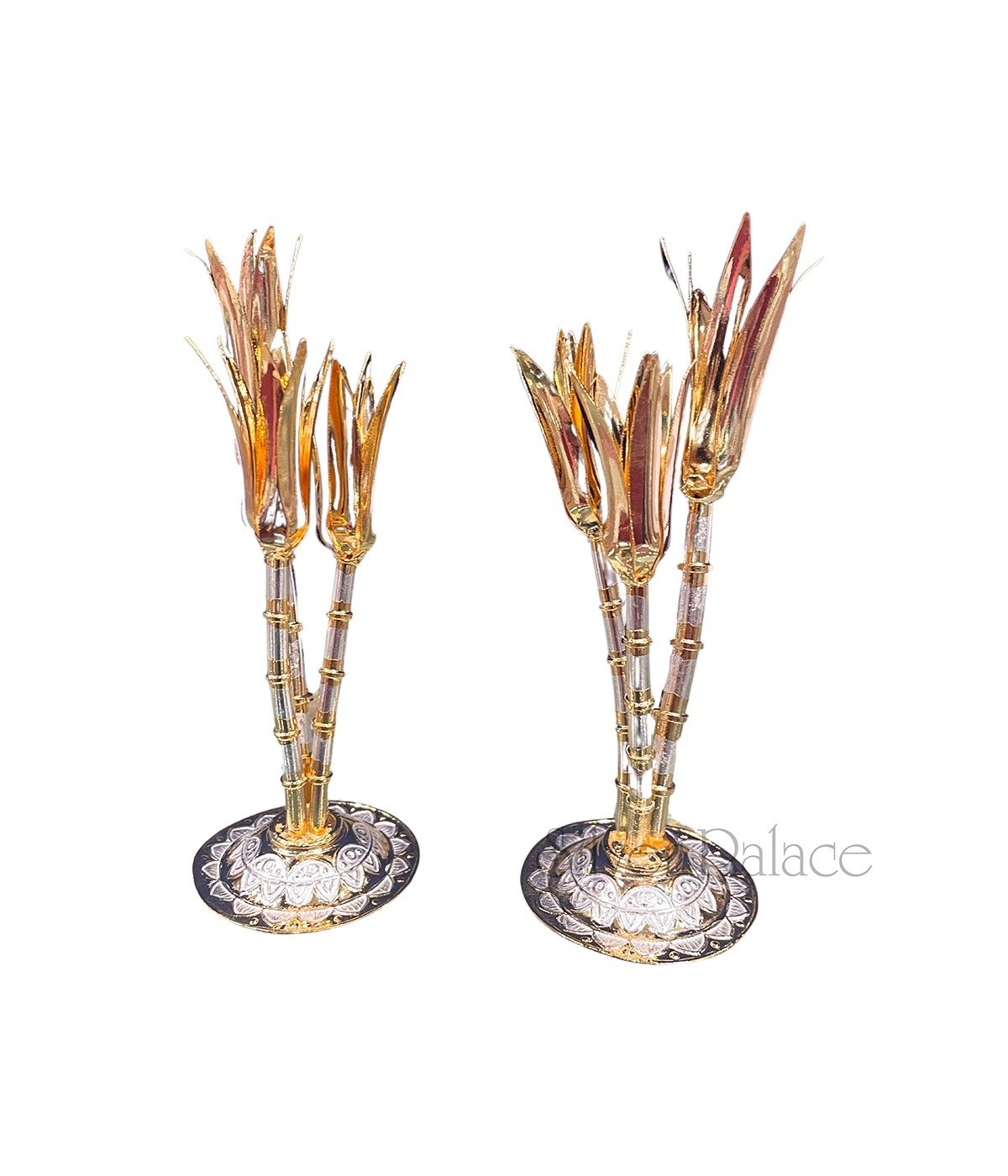 SILVER SUGARCANE STALK FOR POOJA WITH GOLD TOUCH