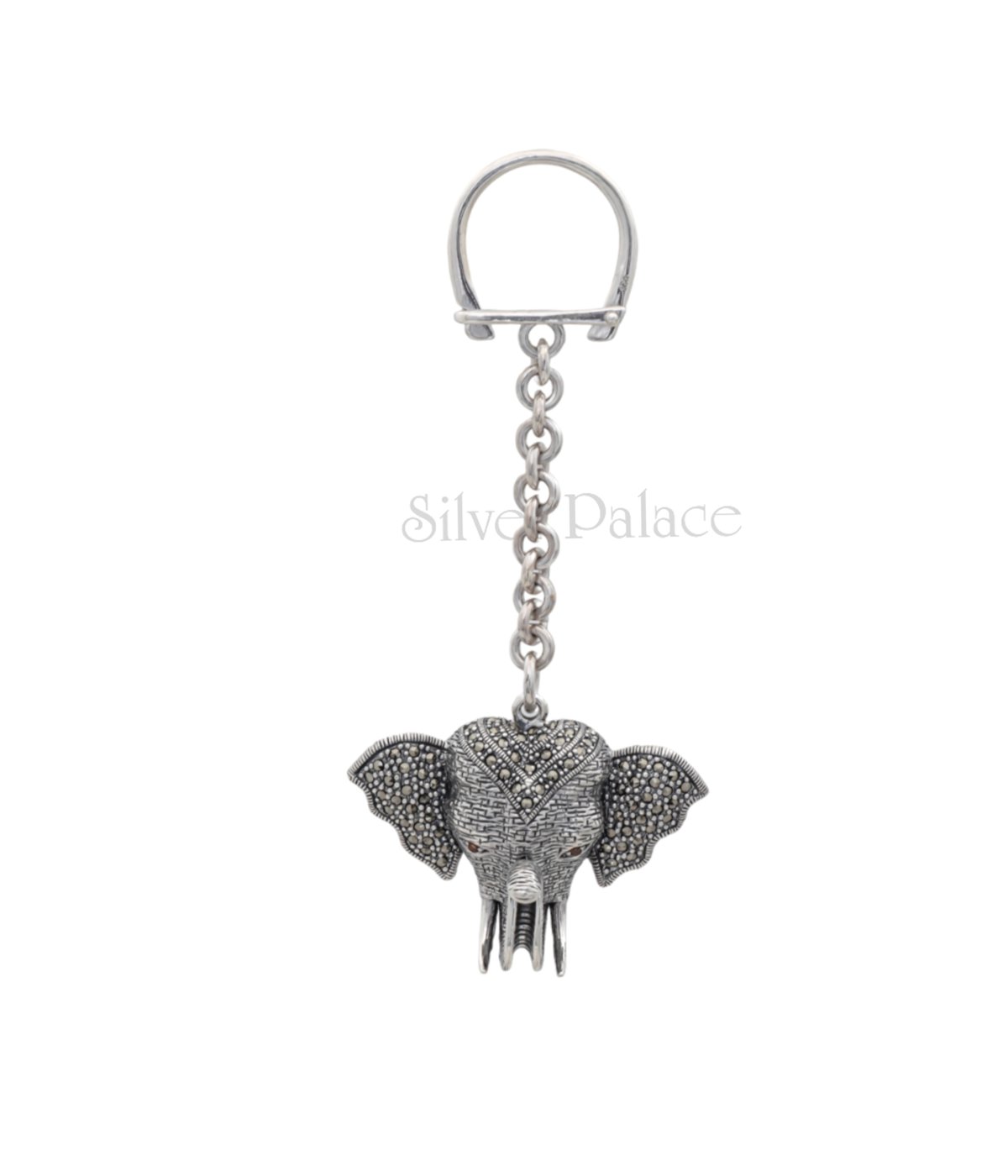 92.5 PURE SILVER LUCKY ELEPHANT HEAD KEYCHAIN FOR MEN