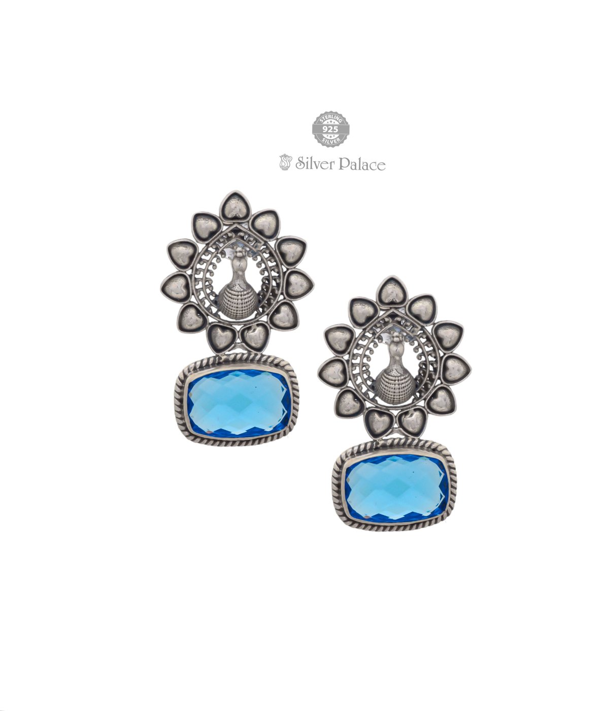 Ruch Collections 92.5 Silver blue stone traditional contemporary earrings for women