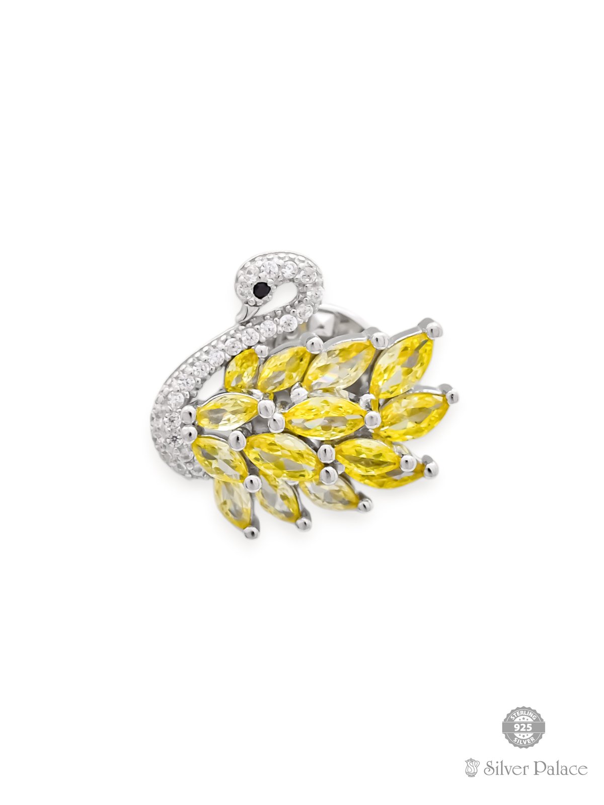 925 STERLING SILVER SWAN DESIGN WITH YELLOW STONES BROACH