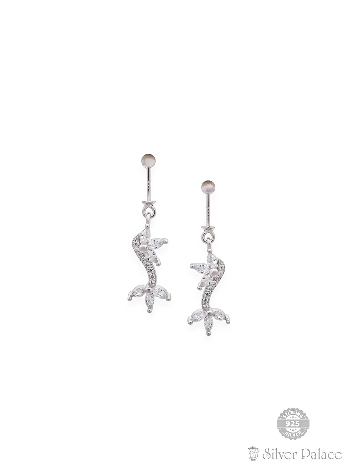 925 STERLING SILVER FLORAL DESIGN WITH CUBIC ZIRCONIA BUGADI EARRING FOR GIRLS PUYA COLLECTION 
