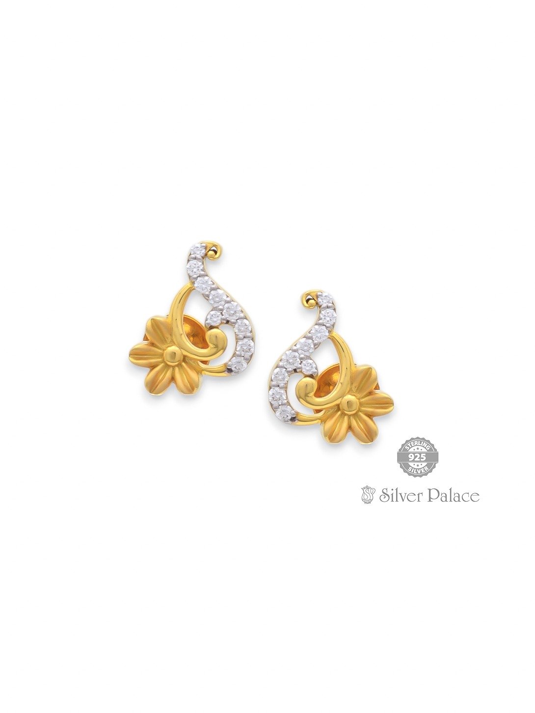18kt gold floral design diamond studs for girls kanche collection 