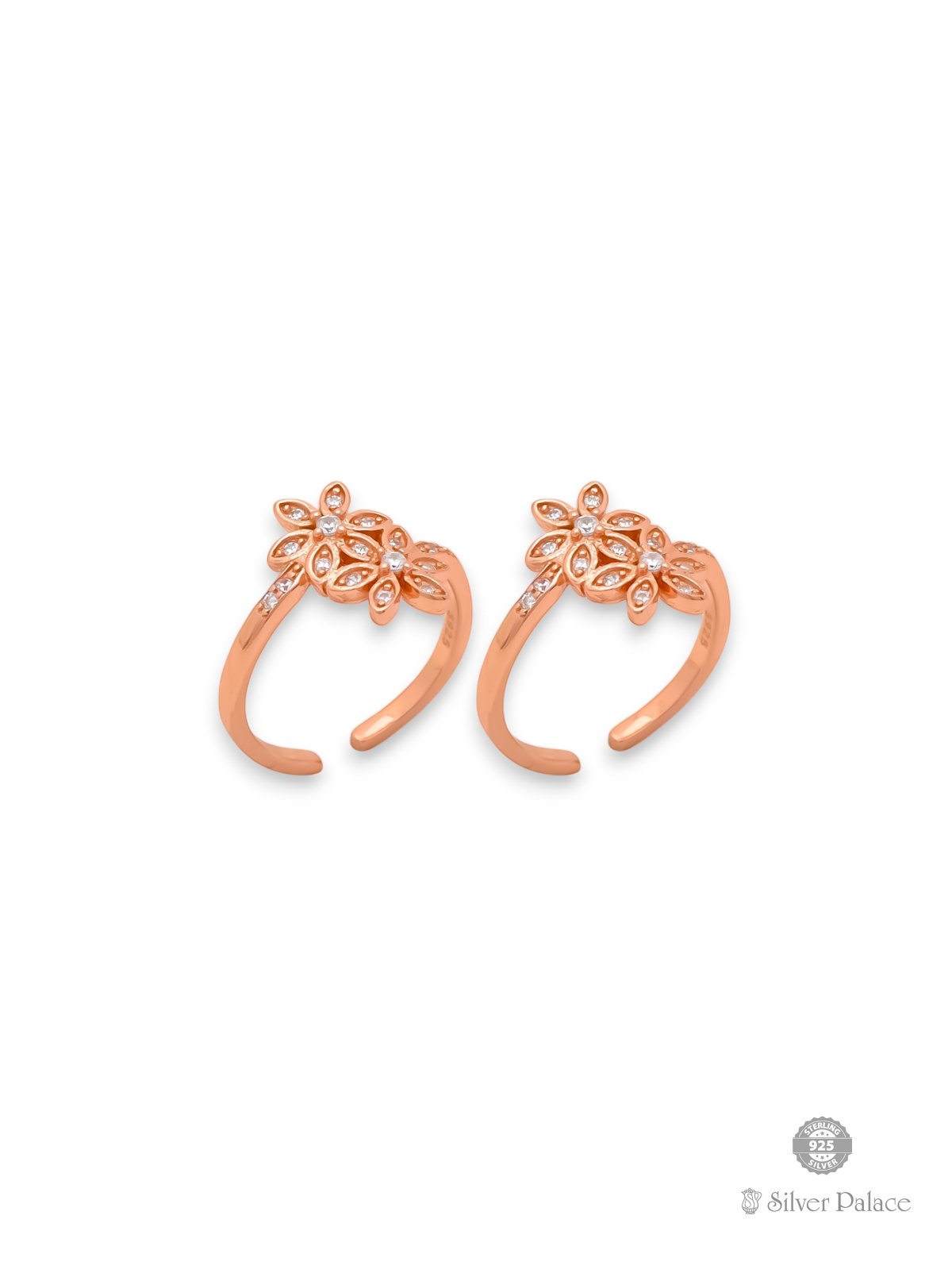 925 SILVER ROSE GOLD POLISHED FLORAL DESIGN TOE RING FOR LADIES SHEYA COLLECTION 
