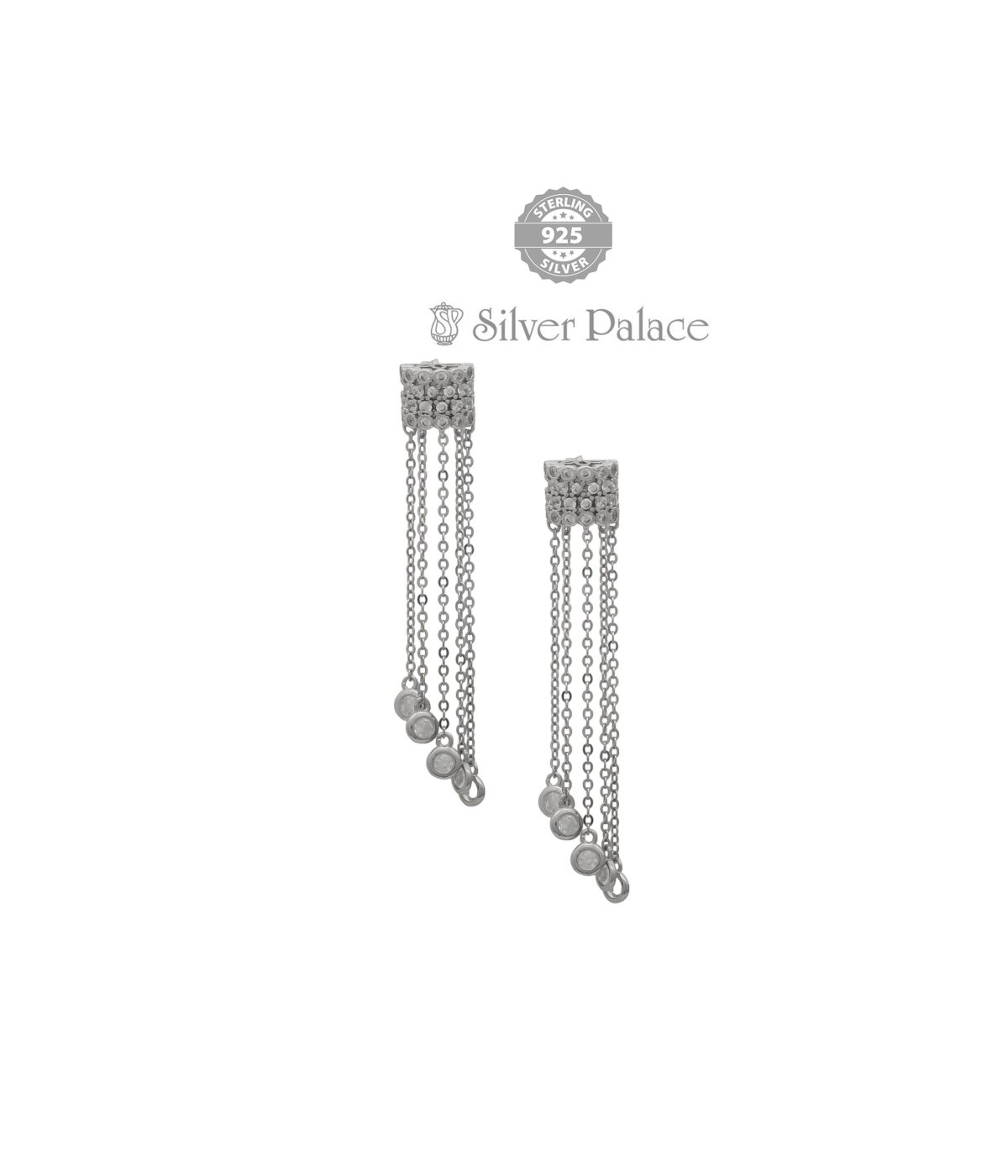 92.5 STERLING SILVER PUYA COLLECTION CUBIC ZIRCONIA HANGING CHAIN TYPE EARRING FOR GIRLS