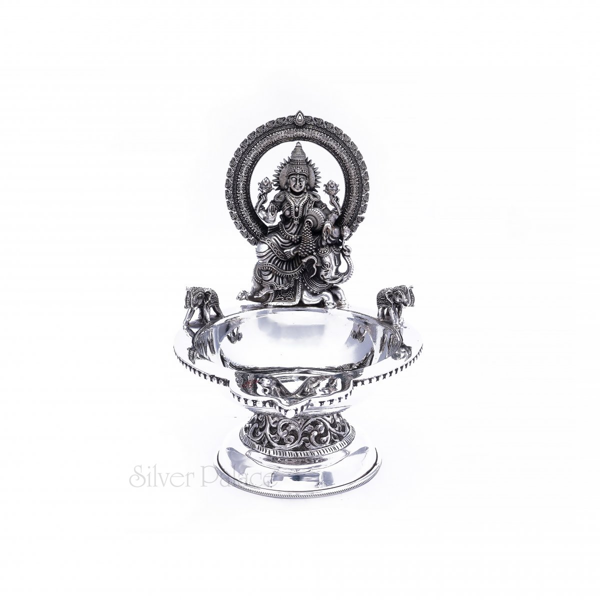 ELEPHANT KAMAKSHI LAMP IN SILVER FOR POOJA