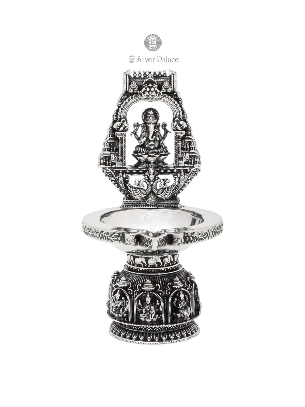 925 SILVER GANESH MOTIF WITH ASTALAKSHMI BASE LAMP 