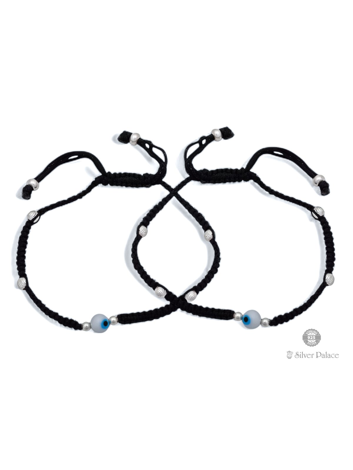 925 SILVER EYE BALL DESIGN BLACK THREAD ANKLETS FOR GIRLS 