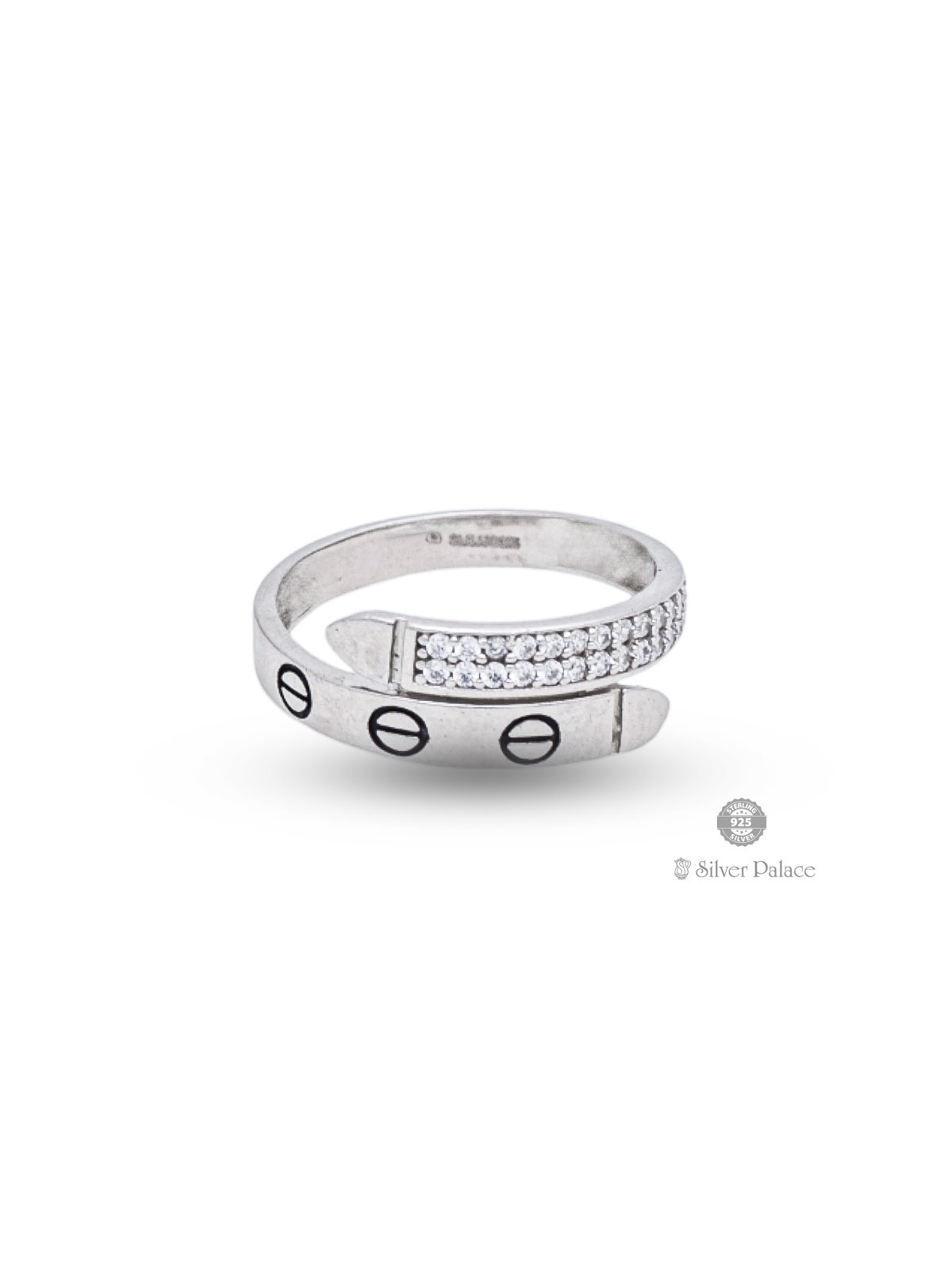 925 STERLING SILVER 2 ROW WITH CUBIC ZIRCONIA STONE RING FOR LADIES PUYA COLLECTION 